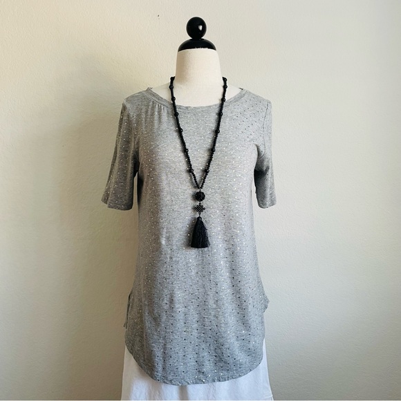 LOFT Heather Gray Gold Polka Dot Tee - Picture 8 of 8